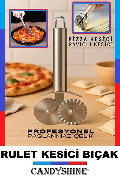 CandyShine Hamur Pizza Börek Makarna Mantı Erişte Kesme Bıçağı Çift Başlıklı Pizza Ruleti