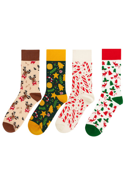 Goma Goma Socks New Year Figured 4-Piece Socks Set Christmas Deer and Gift Pa...