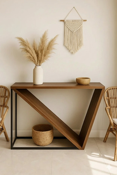 NZONE STORE Geometric V-shaped wooden console table - 120 x 80 x 85 cm, a modern touch for the entryway with a black frame