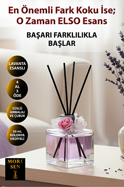 MORESEN Bambu Çubuklu Oda Kokusu 100 ml – Lavanta Esanslı, Özel Süslü, Kare Cam Şişe Ortam Kokusu