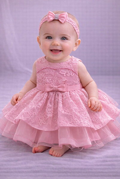 Superbaby Κομψό ροζ φόρεμα με ουρά