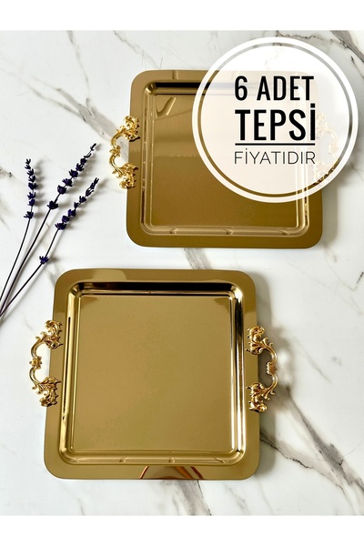 Melinda 6 ADET GOLD Kare Çıkarılabilir GOLD Kulp Detaylı Çay,kahve,ikram Serv...