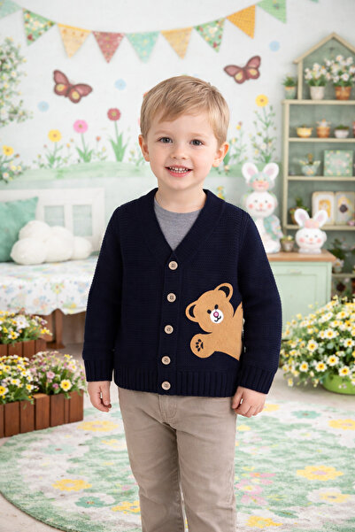 tinitins Knitwear Baby Girl - Baby Boy Bear Figure Buttoned Cardigan - Boy - ...