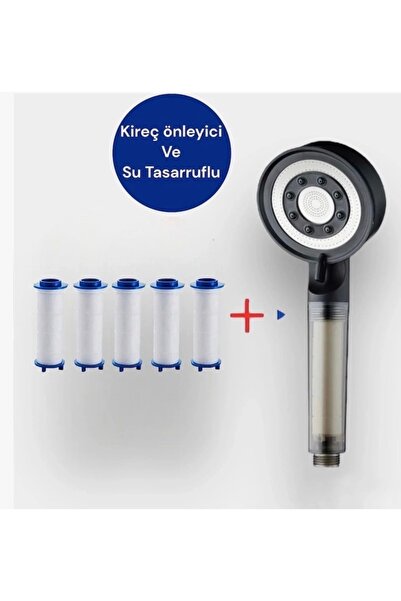TRUVA Su tasarruflu kireç önleyici özellikli siyah duş başlığı (5 adet yedek ...