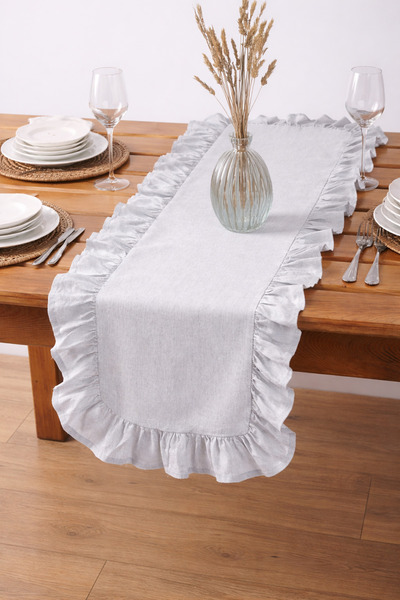 ÇIQRIK HOME Çiqrik Home Natural Frilly Vintage Gray Runner 40X110 cm