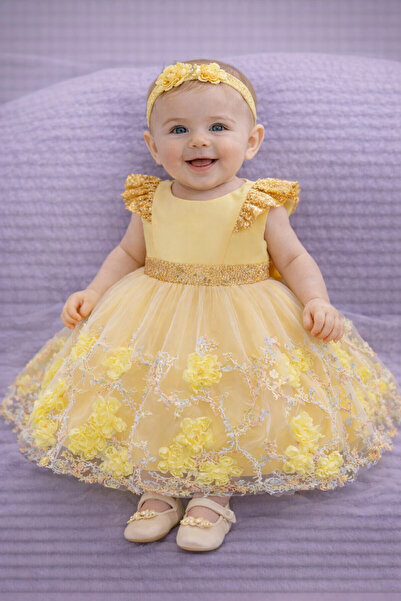 Superbaby Rochita de ocazie galbena cu paiete aurii