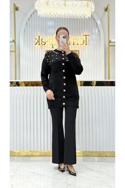 Nefise Angora İncili Uzun Ceket