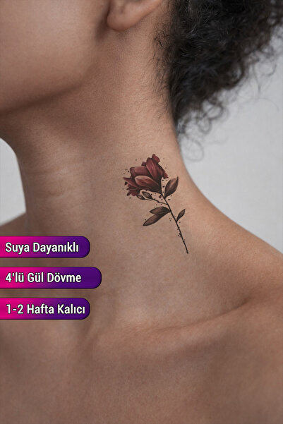 BiWini Minimal Çiçek Gül Tattoo Geçici Dövme