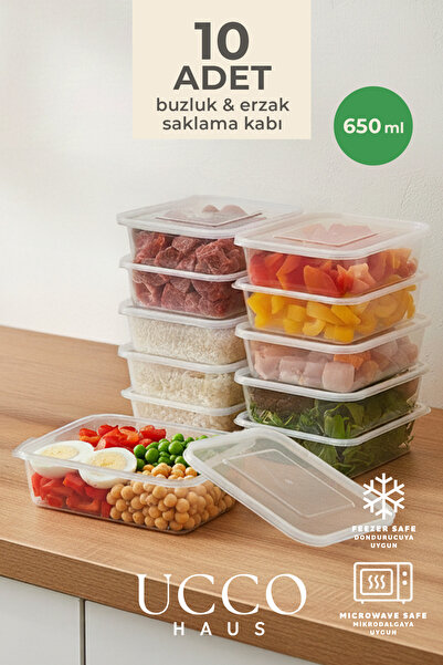 UCCO 10 Adet 650ml Ekonomik Buzluk & Mikrodalga Sızdırmaz Saklama Kabı Seti B...