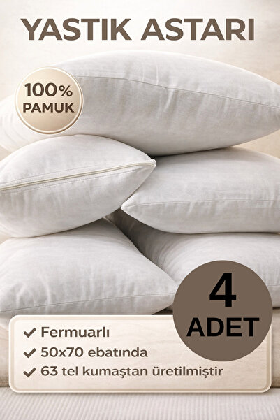 Hayal çeyiz 4 adet Beyaz Yastık Kılıfı Iç Astar, Fermuarlı Yastık Kılıfı, Yas...