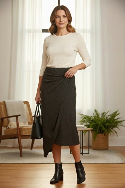 S.Y Collection Asimetrik Kesim Midi Boy Kaşmir Etek