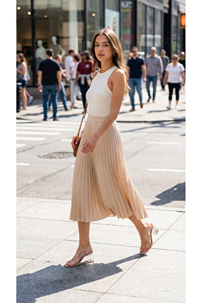 Ayakkabı Delisiyim Kadın Şeffaf Kısa Kalın Topuklu Terlik – Nude Renk, Ten Renkli, Kare Topuk, Star