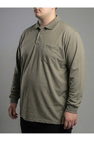 TANİŞ GİYİM Plus Size Solid Color Polo Neck Thin Combed Cotton Sweatshirt