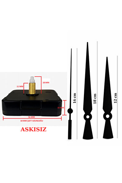 EXİZ TİCARET Uzun Şaft Akar Sessiz Saat Mekanizması Askısız 18 mm