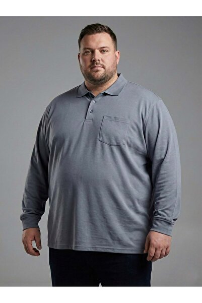 TANİŞ GİYİM Plus Size Solid Color Polo Neck Thin Combed Cotton Sweatshirt