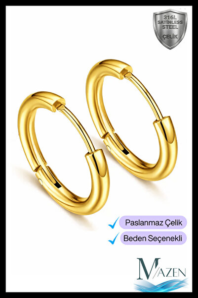 MAZEN Gold Renk Cerrahi Çelik Halka Küpe Bir Çift (Beden Seçiniz)