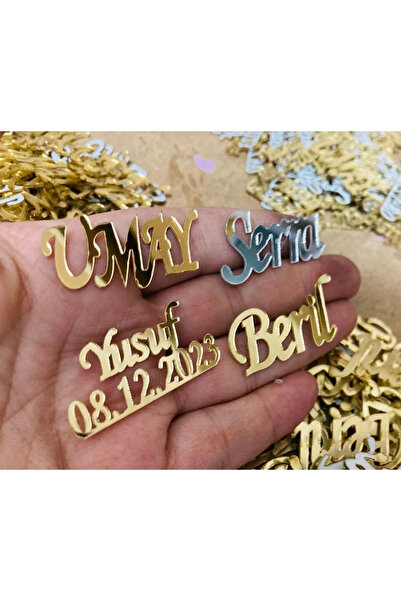 AYCE Lazer Kesim Pleksi İsim- 4*2 cm ebatlı Gold - 20 Adet