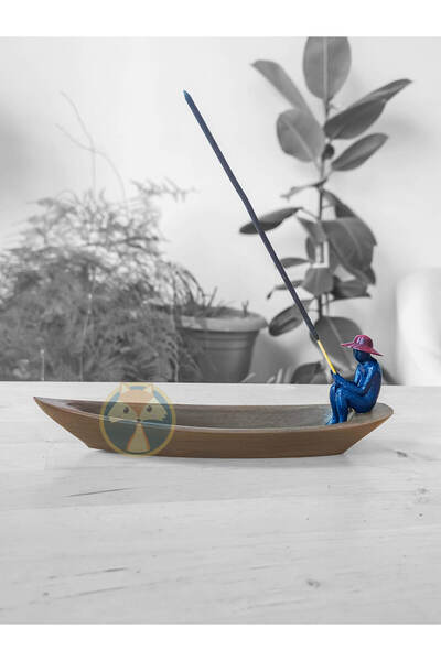 Tilki Atölye Minimalist Balıkçı Figürlü Kayık Tütsülük – 3D Baskı Dekoratif Ü...