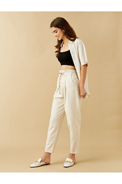 Koton Παντελόνι λινό με δέσιμο στη μέση