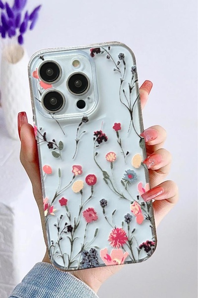 3GEN CASE İphone 15 Pro Kılıf Tatlı Çiçekler Desenli Şeffaf Silikon Kılıf