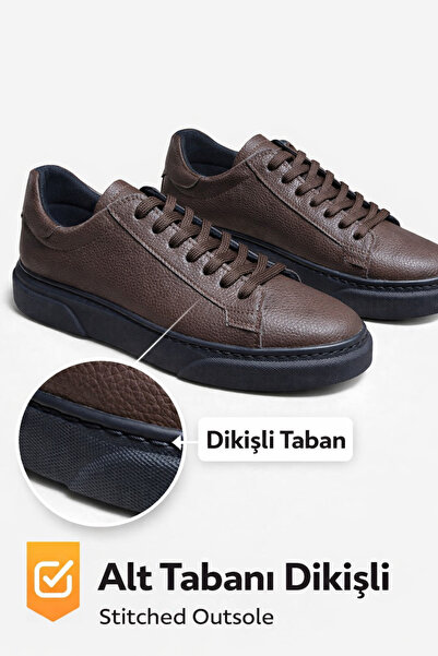 FAYMAZ Men's Brown Leather Textured Black Thick Sole Guaranteed Lace-Up Casual Sneaker Sports Shoes