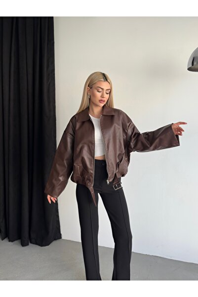 Ekim Store Yeni Sezon Kemerli Bomber Deri Ceket