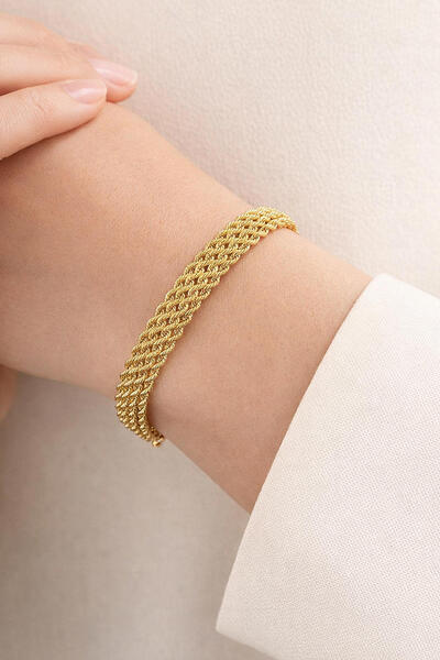 Bilezikci 4 Sıra Burma Örgü Altın Bileklik