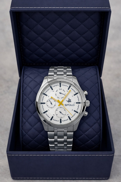 S.POLO ساعة يد رجالية معدنية فضية اللون للموسم الجديد مع سوار هدية