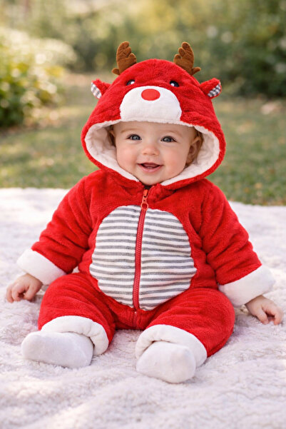Superbaby Combinezon plusat rosu - Red reindeer