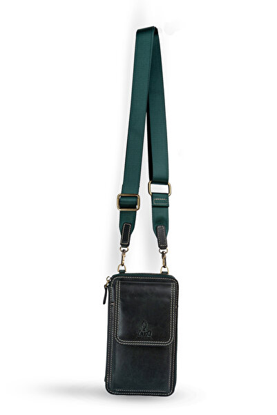 Yako Çanta Gerçek Deri Telefon Bölmeli Kartlık Bölmeli Crazy Haki Askılı Çanta