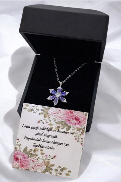 ACQUA BELLA 925 Ayar Gümüş Ametist Taşlı Mor Lotus Kamelya Çiçeği Kolye – Lüks Tasarım, Özel Hediye Kutulu