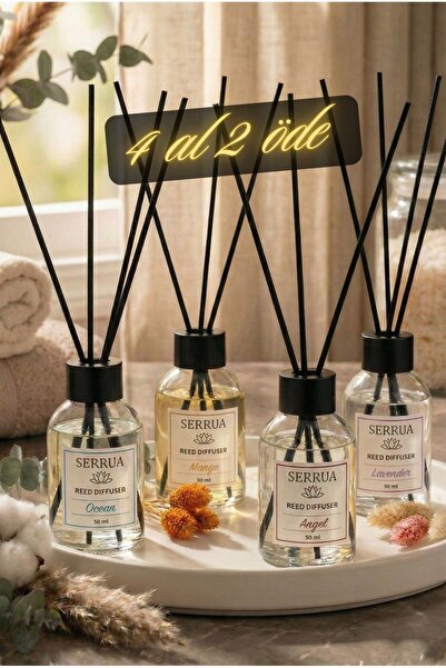 Serrua 4'lü Çubuklu Oda Kokusu Seti LAVANTA-MANGO-ANGEL-OKYANUS) Reed Dıffuser
