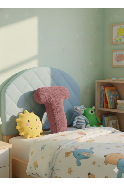 pufftable Pernă de pluș cu litera T, pernă decorativă, țesătură roz tip teddy...