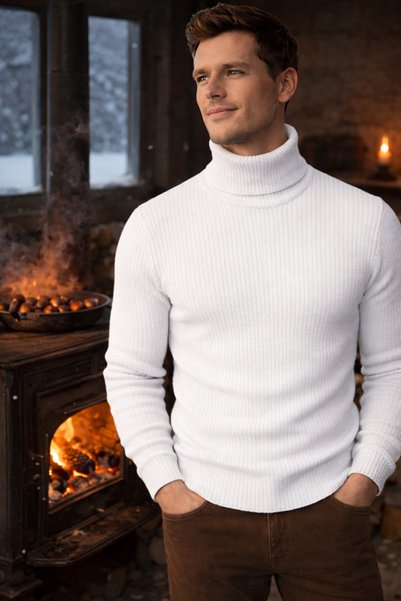 EKZMODA Men's Black Knitwear Turtleneck Turtleneck Winter Sweater
