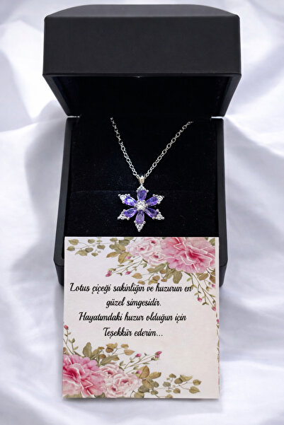 ACQUA BELLA 925 Ayar Gümüş Ametist Taşlı Mor Lotus Kamelya Çiçeği Kolye – Lüks Tasarım, Özel Hediye Kutulu