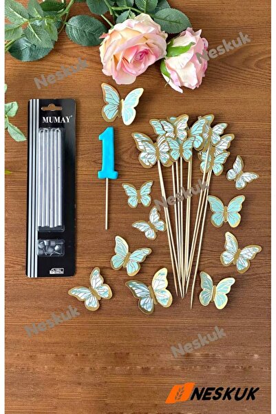 Neskuk Number One Candy Floss - Birthday Candle - Butterfly Cake Topper - 1 Y...