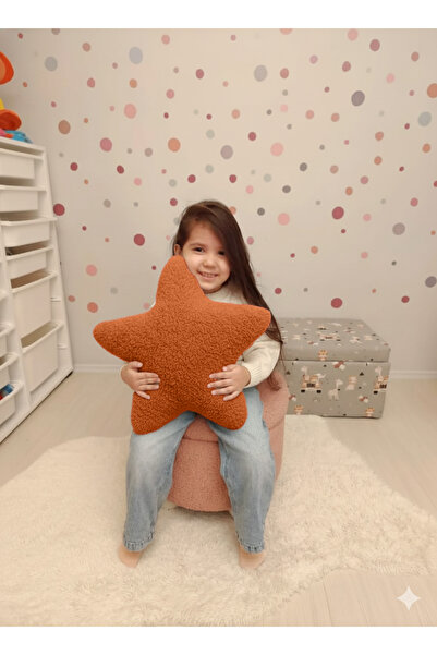pufftable peluş yıldız yastık kırlent içi dolgulu koyu kahve (tarçın) teddy k...