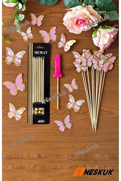 Neskuk Number One Candy Floss - Birthday Candle - Butterfly Cake Topper - 1 Y...