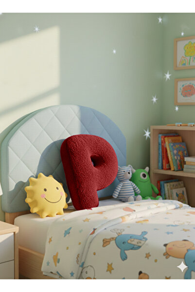 pufftable Pernă de pluș cu litera P, pernă decorativă, țesătură teddy bordeau...