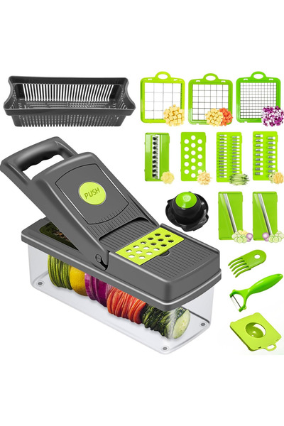 Nubiqo Vegetable and fruit chopper, 14 in 1 set, Nubiqo®, green/gray