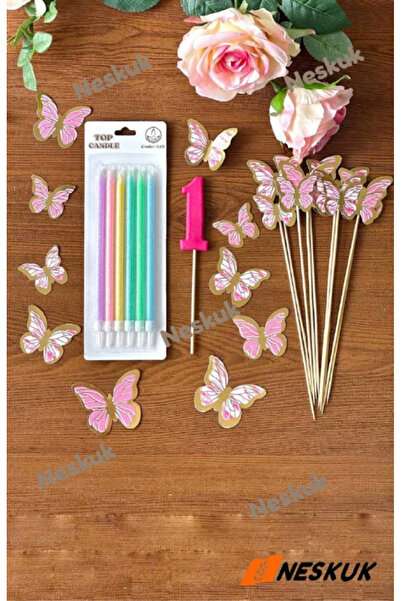 Neskuk Number One Candy Floss - Birthday Candle - Butterfly Cake Topper - 1 Y...