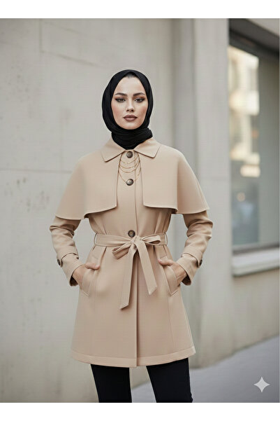 Gülsoy BUTİK Pelerinli Cepli Kuşaklı Trençkot