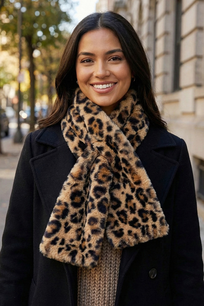 Kapin Leopar Suni Kürk Peluş Kaşkol Boyunluk Atkı