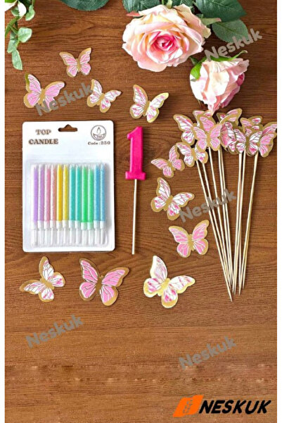 Neskuk Number One Candy Floss - Birthday Candle - Butterfly Cake Topper - 1 Y...