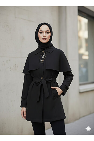 Gülsoy BUTİK Pelerinli Cepli Kuşaklı Trençkot