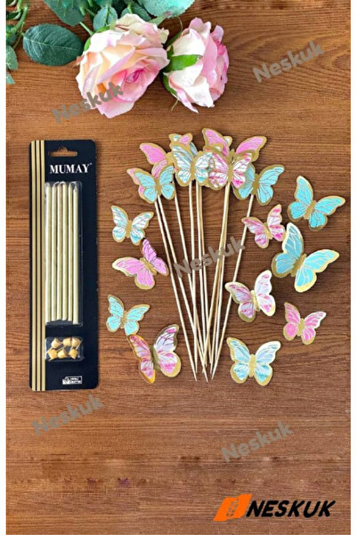 Neskuk 6 قطع من شموع كعكة عيد الميلاد باللون الذهبي المعدني + زينة على شكل فر...