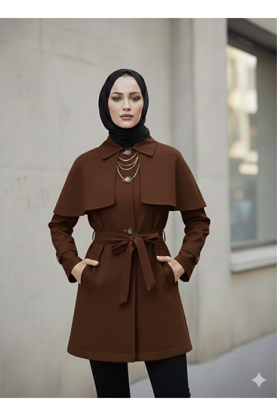 Gülsoy BUTİK Pelerinli Cepli Kuşaklı Trençkot