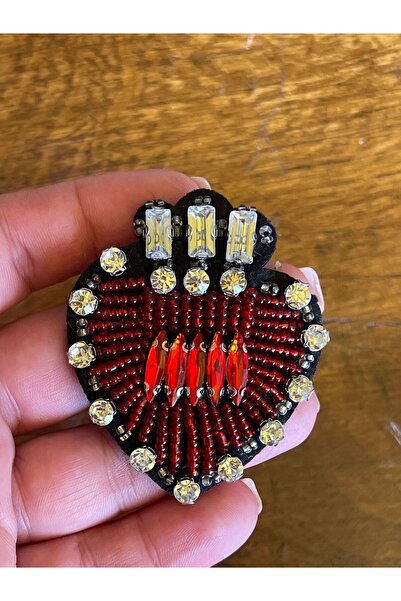 Gönülden Tasarım Aplic de broderie cu mărgele roșii de piatră de 5x4 cm