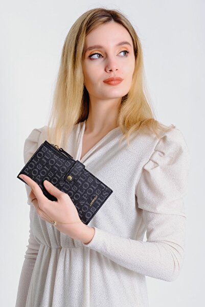 Just Polo Siyah Kadın Baskı Desenli Kilit Detaylı Kartlık Cüzdan Jp009