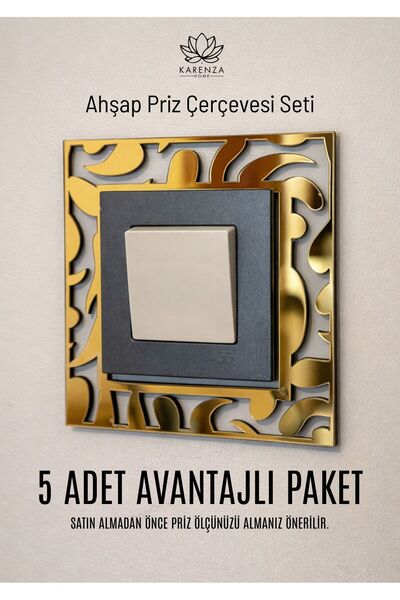 Karenza Home Dekoratif Gold Aynalı Pleksi Priz Çerçevesi Süsü - 13x13 CM - Ya...